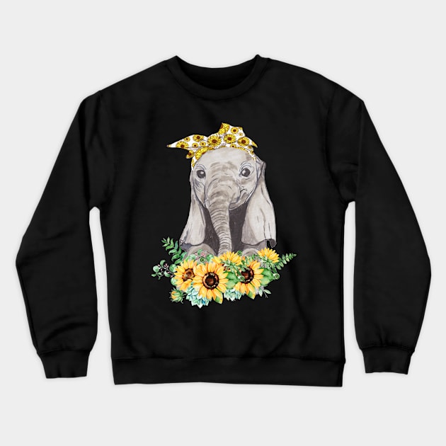 Sunflower Elephant t shirt for woman who loves elephant Crewneck Sweatshirt by Simpsonfft